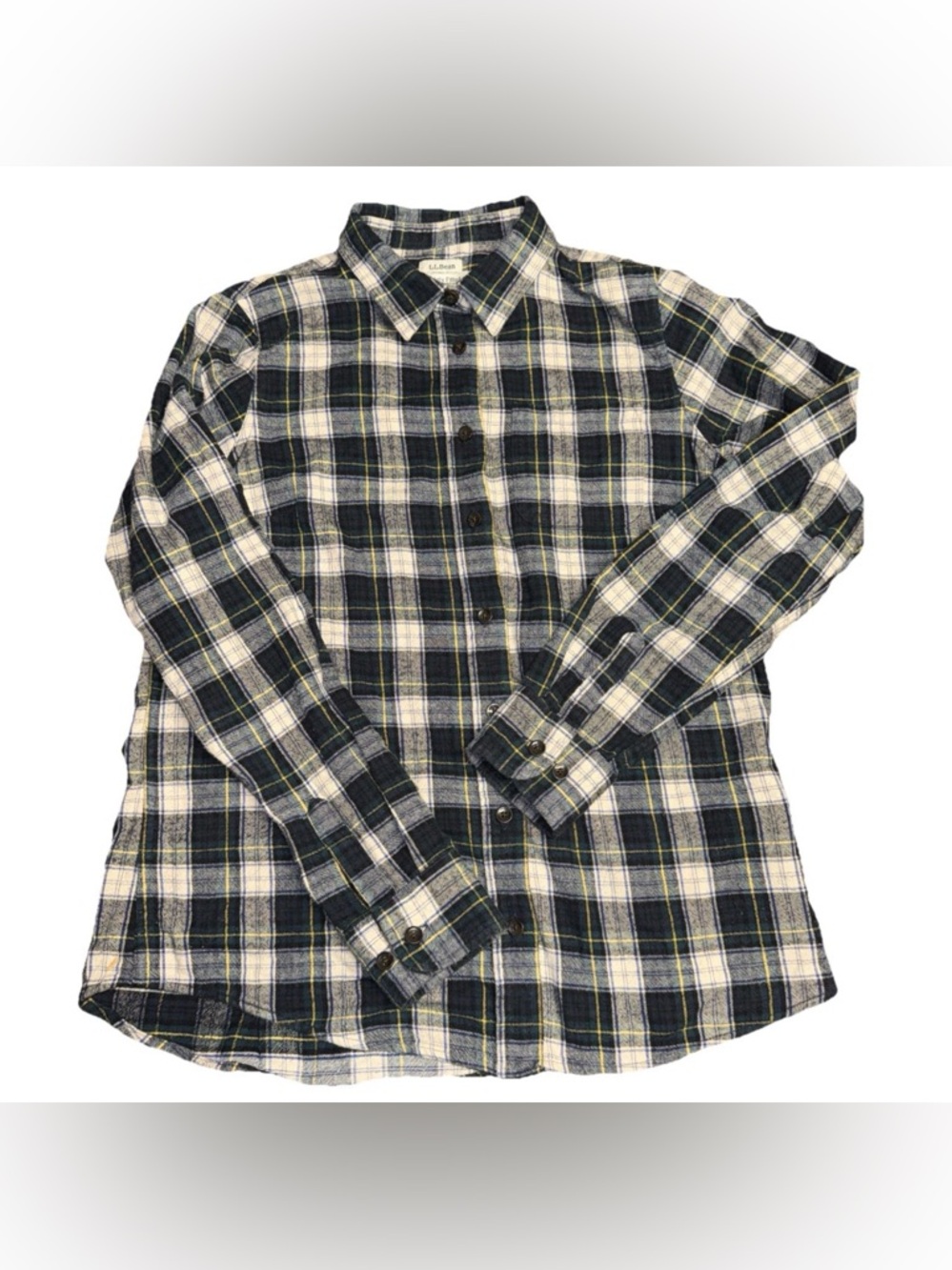 LL Bean Slightly Flitted‎ Scotch Plaid Long Sleeve Button Up Flannel Size Small